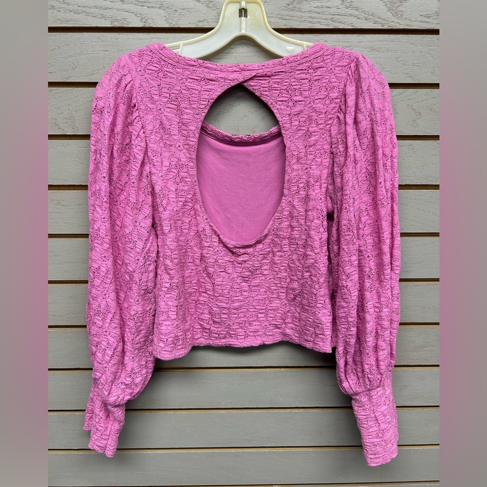 Free People Fuchsia Textured Long Sleeve Crop Top - Picture 7 of 7